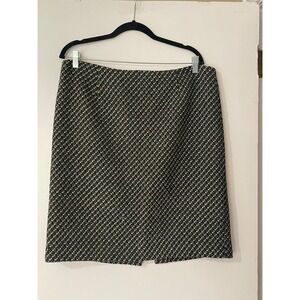W by Worth Tweed Wool Blend Pencil Skirt Black Green Gold Zipper Women's Size 14